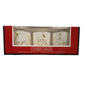 YANKEE CANDLE LOVE JOY PEACE SPARKLING SNOW SAMPLERS VOTIVE CANDLES.